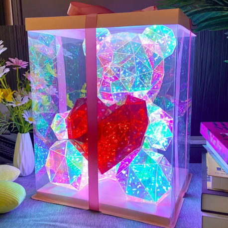 Ours holographique USB électrique RGB avec cœur - Hauteur : 40cm