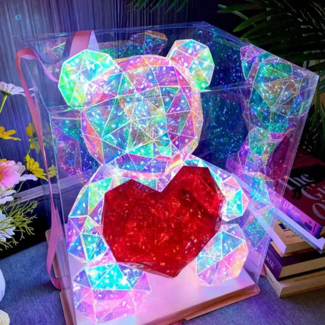 Ours holographique USB électrique RGB avec cœur - Hauteur : 40cm