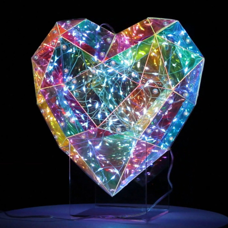 Décoration Coeur Lumineuse Hologram 23 cm - Coeur LED Décoratif et Veilleuse LED, Idée Cadeau Originale