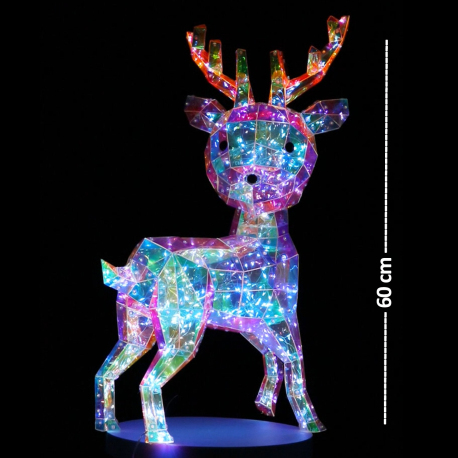 Renne de Noël Lumineux LED Hologram 60 cm - Décoration Festive Intérieure et Extérieure pour Ambiance Magique