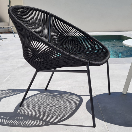 Lot de 4 Fauteuils Noirs LUNE DE JARDIN - Cordes polyester - Dimensions : 68 x 69 x 74 cm