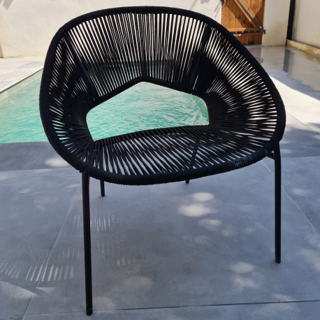 Lot de 4 Fauteuils Noirs LUNE DE JARDIN - Cordes polyester - Dimensions : 68 x 69 x 74 cm