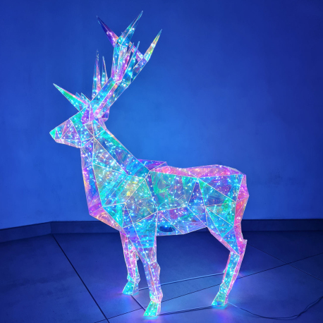 Renne de Noël Lumineux Hologram LED 90 cm - Décoration Extérieure et Intérieure Festive - Effet Holographique Magique