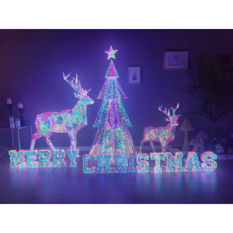 Renne de Noël Lumineux Hologram LED 90 cm - Décoration Extérieure et Intérieure Festive - Effet Holographique Magique