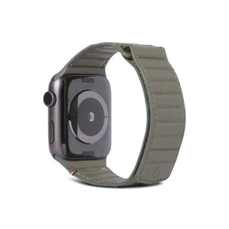 Bracelet en cuir magnétique Olive pour Apple Watch (42/44/45mm)