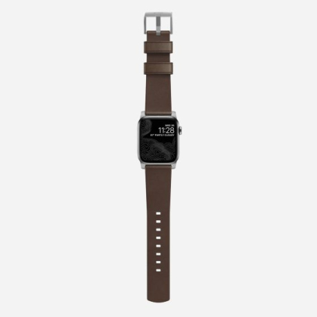 Bracelet Moderne en Cuir pour Apple Watch 42/44/45mm Argent/Marron