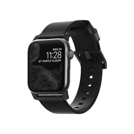 Bracelet Moderne en Cuir Noir pour Apple Watch 42/44/45mm