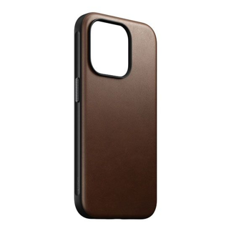 Coque Moderne en Cuir Marron pour iPhone 15 Pro