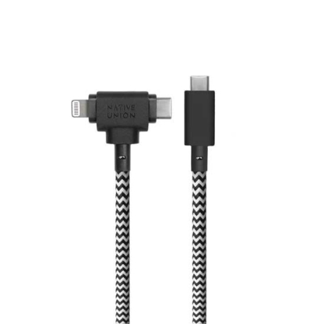 ECO USB-C to USB-C/Lightning Belt Cable - 1.8m Zebra