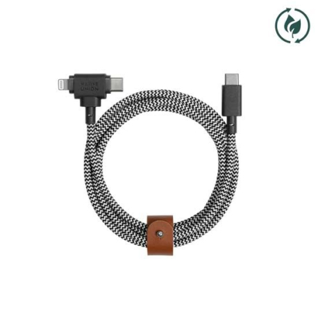 ECO Cable USB-C vers USB-C/Lightning Ceinture - 1.8m Zebra