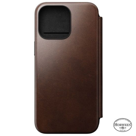 Folio Cuir Horween Modern pour iPhone 15 Pro Max Marron