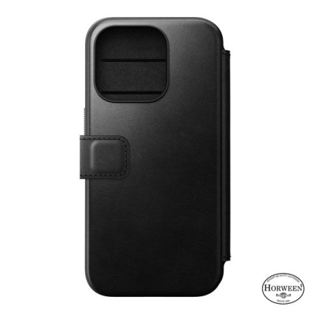 Folio en Cuir Moderne pour iPhone 15 Pro - Cuir Noir Horween