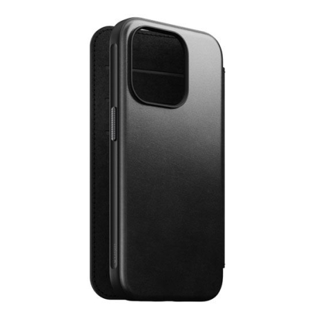 Modern Leather Folio Case for iPhone 15 Pro - Black Horween Leather