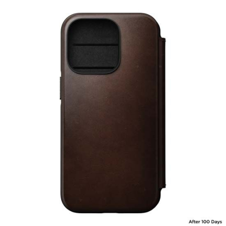 Folio Moderne Horween en Cuir Marron avec MagSafe pour iPhone 14 Pro