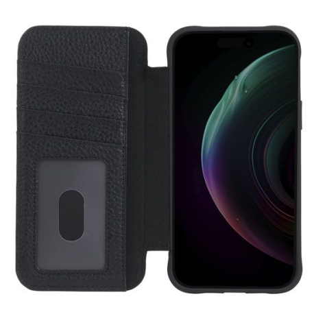 Étui Folio Wallet MagSafe iPhone 15 Plus Noir en Cuir Véritable