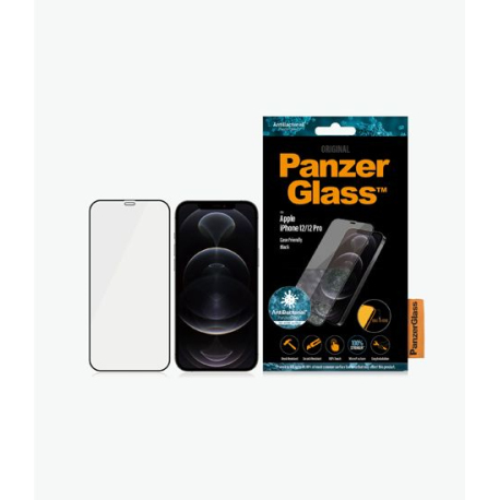 PanzerGlass Protecteur d'Écran Antibactérien Compatible Coque pour iPhone 12 Pro - Noir