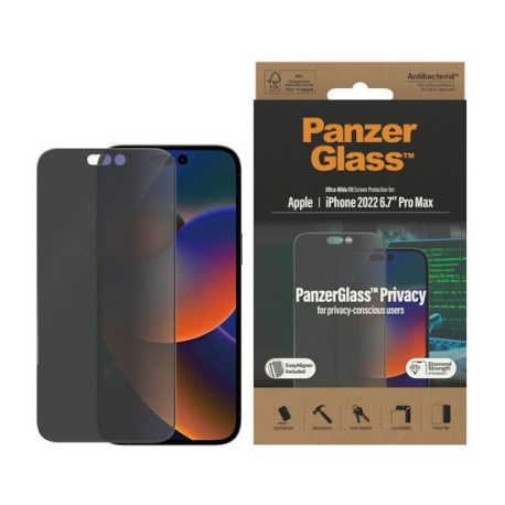 PanzerGlass Verre de Protection avec Confidentialité pour iPhone 14 Pro Max Noir