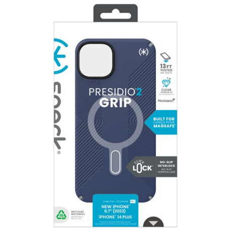 Presidio2 Grip Click-Lock iPhone 15 Plus/14 Plus Case - Blue/Gray