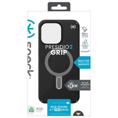 Presidio2 Grip Click-Lock Case for iPhone 15 Pro Max - Black/Gray