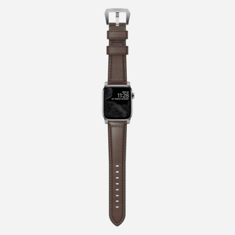 Bracelet classique en cuir pour Apple Watch - Argent/Marron