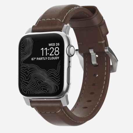 Bracelet classique en cuir pour Apple Watch - Argent/Marron