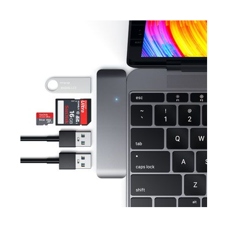 Hub 3 en 1 USB-C avec USB 3.0 et Lecteur de Cartes - Gris Sidéral