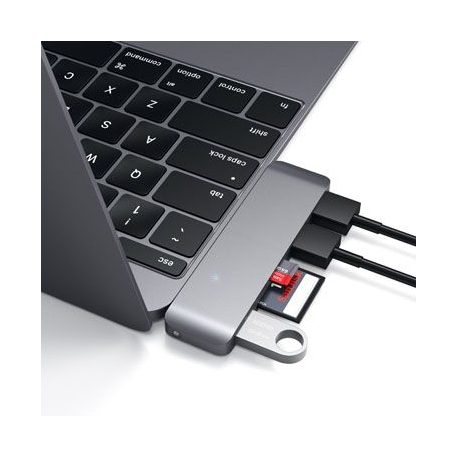 Hub 3 en 1 USB-C avec USB 3.0 et Lecteur de Cartes - Gris Sidéral