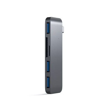 Hub 3 en 1 USB-C avec USB 3.0 et Lecteur de Cartes - Gris Sidéral