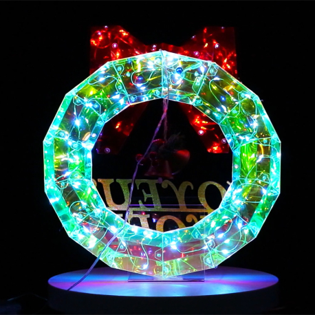 Couronne Ronde de Noël Hologram 30 cm - Décoration Éclairée pour Intérieur et Extérieur LED, Effet Lumineux Festif pour Noël