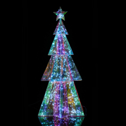 LED Illuminated Hexagonal Hologram Christmas Tree 120 cm - Modern Lit Tree for Indoor and Outdoor Decoration